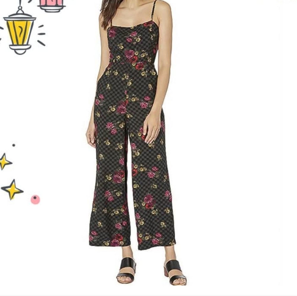Y2K 90s Inspired Vans Checkered & Floral Grunge Coquette Flare Leg Jumpsuit‎ - Picture 8 of 10